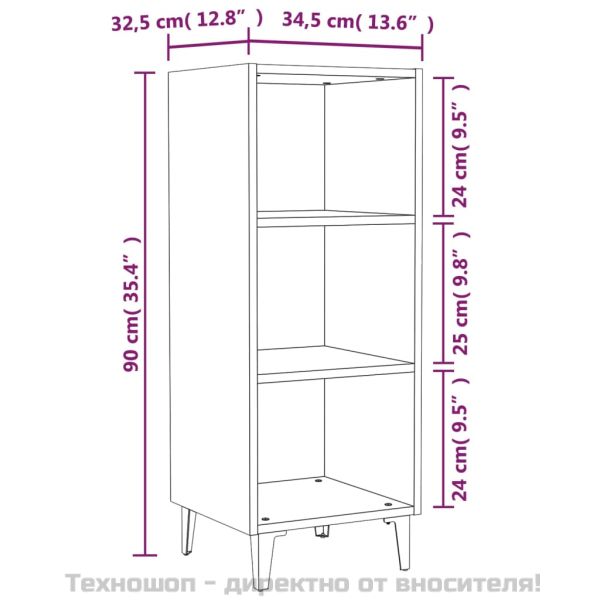 Сайдборд, бял гланц, 34,5x32,5x90 см, инженерно дърво