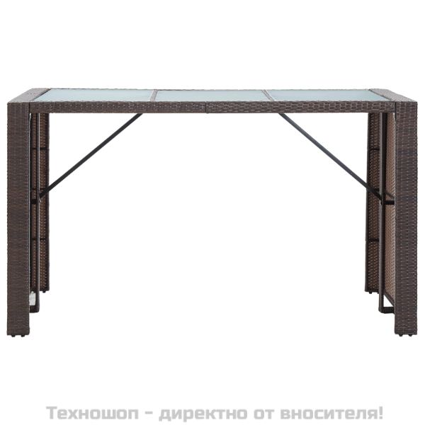 Градински бар комплект с възглавници, 7 части, полиратан, кафяв