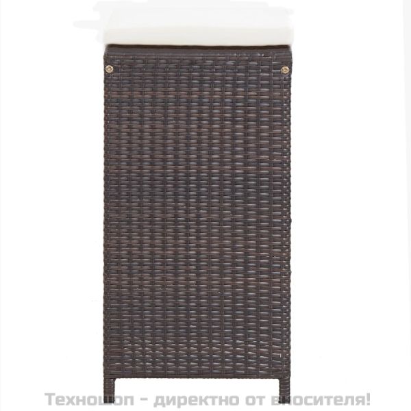 Градински бар комплект с възглавници, 7 части, полиратан, кафяв