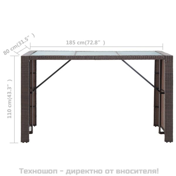 Градински бар комплект с възглавници, 7 части, полиратан, кафяв