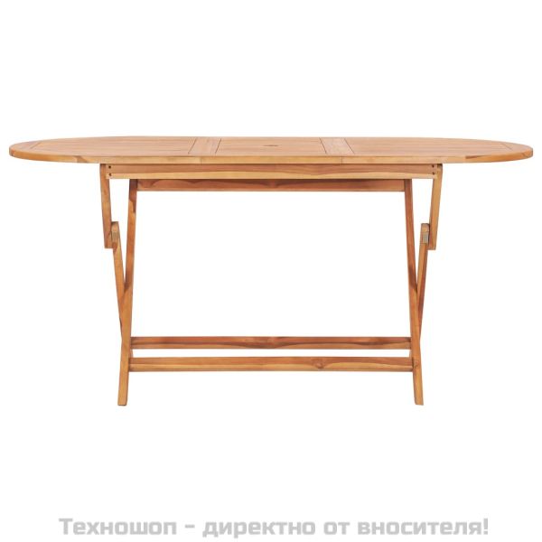 Градински трапезен комплект, сгъваем, 7 части, тик масив