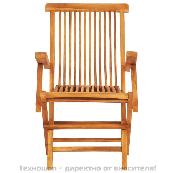 Градински трапезен комплект, сгъваем, 7 части, тик масив