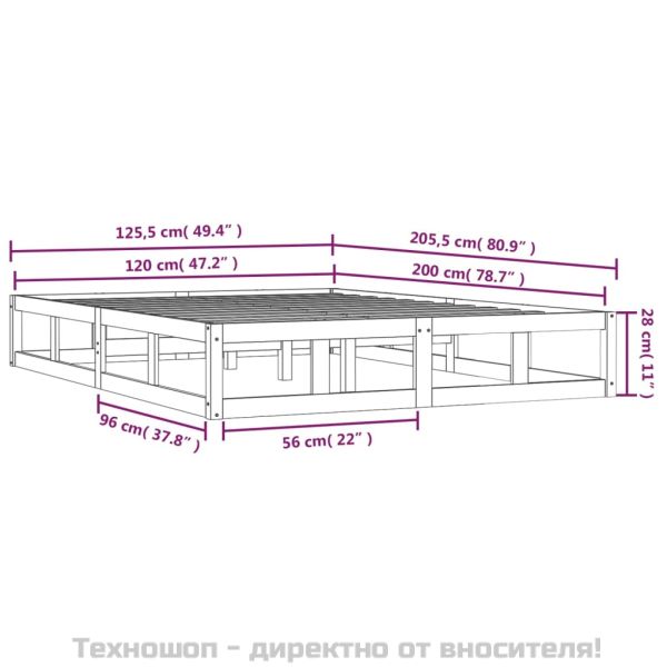 Рамка за легло, 120x200 см, масивно дърво