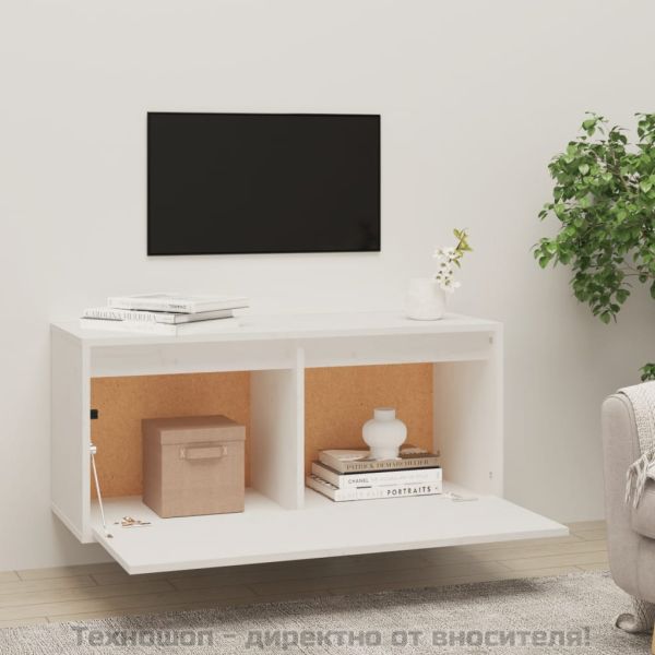 Стенен шкаф, бял, 80x30x35 см, борово дърво масив