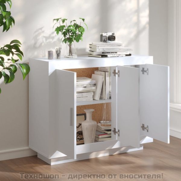 Сайдборд, бял, 92x35x75 см, инженерно дърво