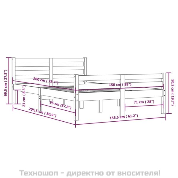 Рамка за легло, дърво масив, 150x200 cм, King Size