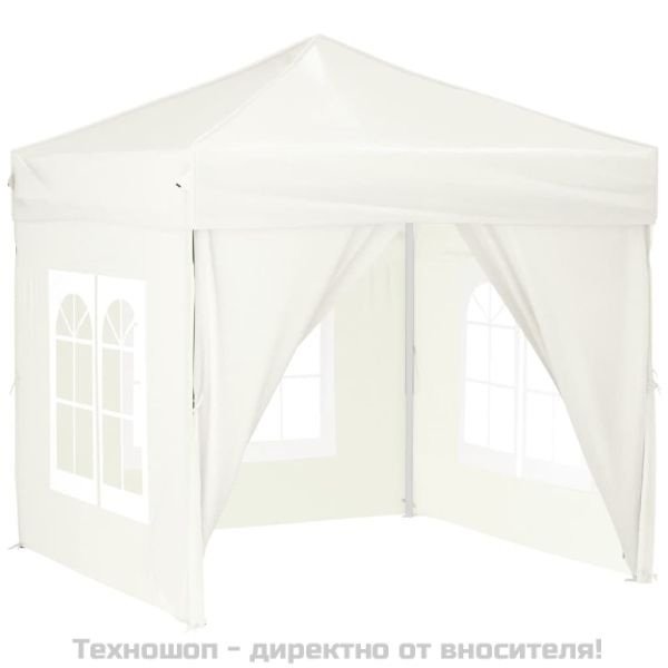 Сгъваема парти палатка със странични стени, кремава, 2x2 м