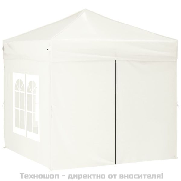 Сгъваема парти палатка със странични стени, кремава, 2x2 м