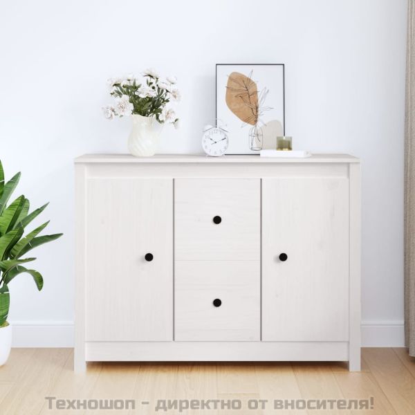 Сайдборд, бял, 100x35x74 см, бор масив