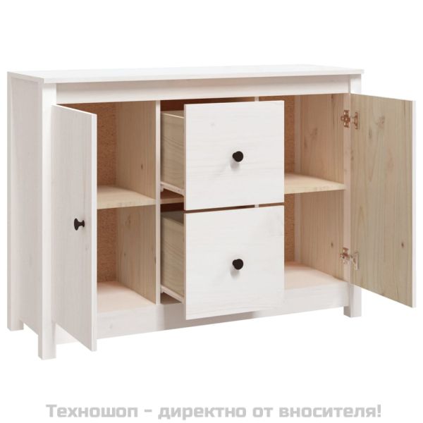 Сайдборд, бял, 100x35x74 см, бор масив