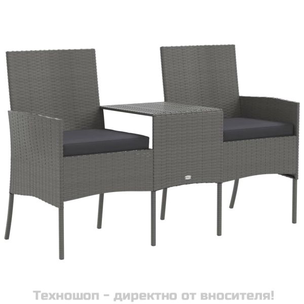 2-местен градински диван с чаена масичка, полиратан, антрацит