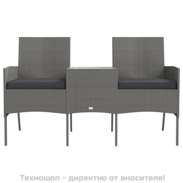 2-местен градински диван с чаена масичка, полиратан, антрацит