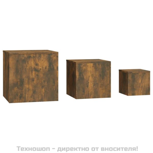Странични маси, 3 бр, опушен дъб, инженерно дърво