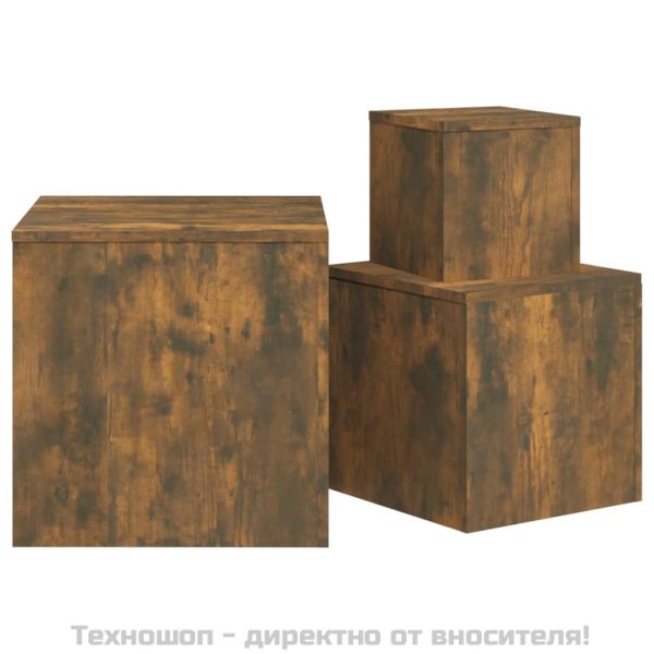 Странични маси, 3 бр, опушен дъб, инженерно дърво
