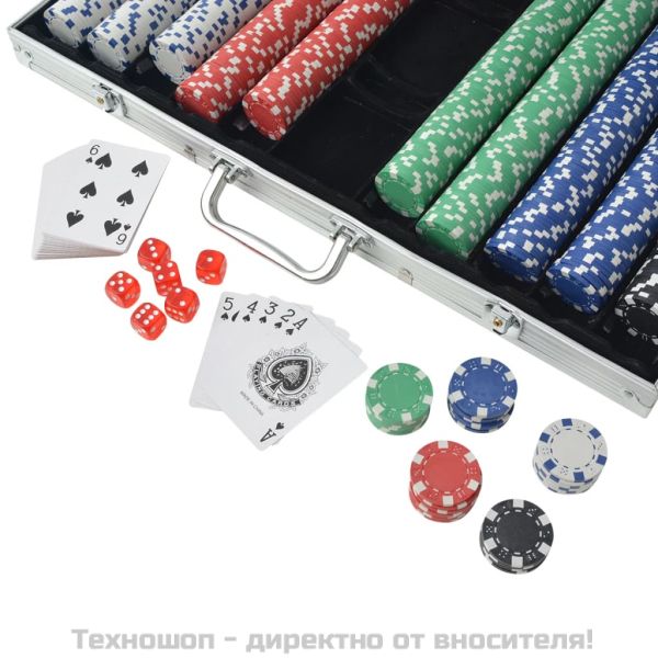 Покер комплект с 1000 чипа, алуминий