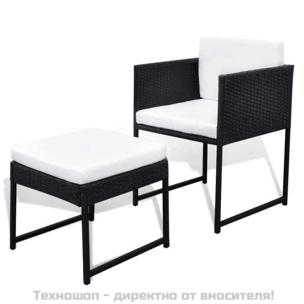 Градински комплект с възглавници, 9 части, черен полиратан