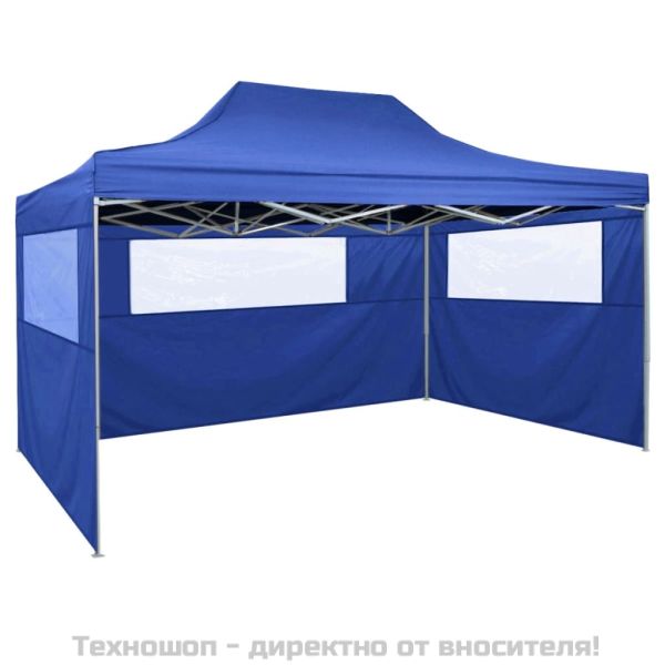 Сгъваема шатра с 3 стени, 3x4,5 м, синя