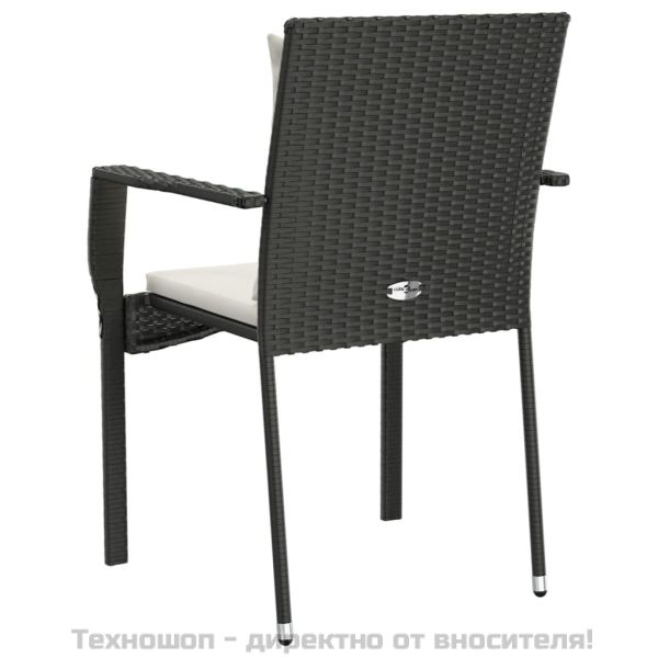 Градински столове с възглавници, 4 бр, полиратан, черни