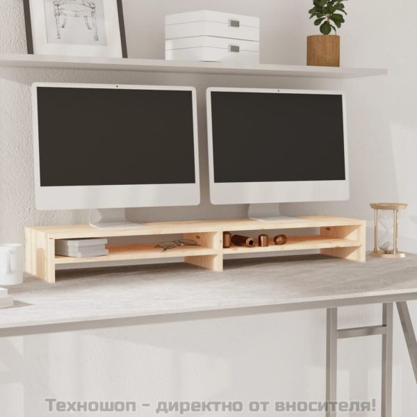 Поставка за монитор, 100x24x13 см, бор масив