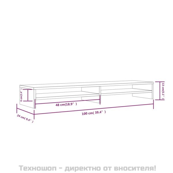Поставка за монитор, 100x24x13 см, бор масив