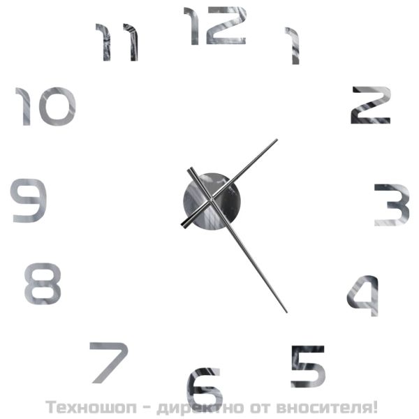 3D стенен часовник, модерен дизайн, 100 см, XXL, сребрист