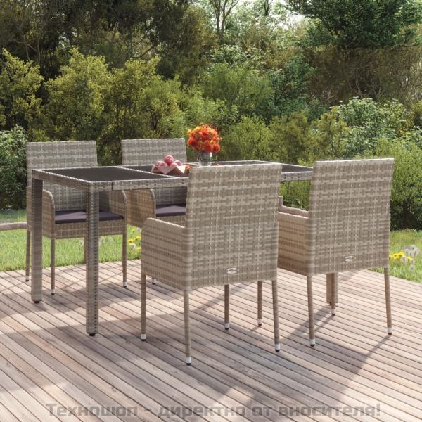 Градински столове с възглавници, 4 бр, полиратан, сиви