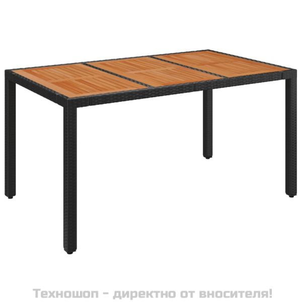 Градинска маса с дървен плот черна 150x90x75 см полиратан