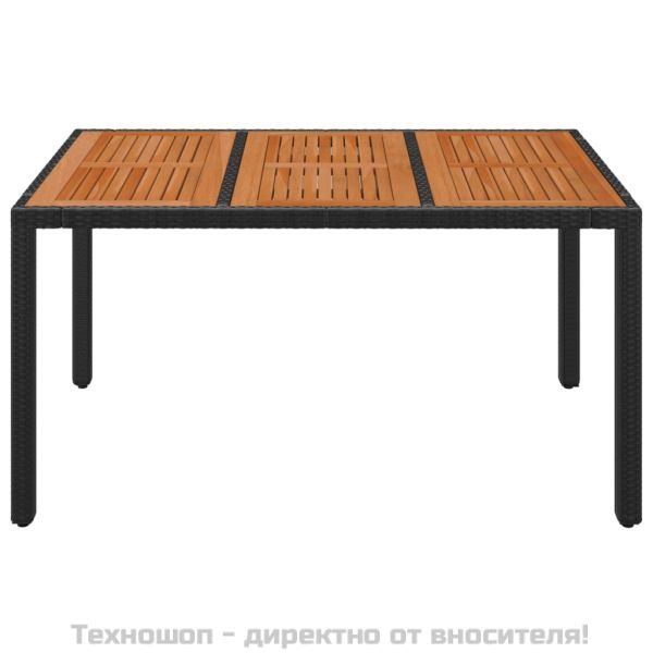 Градинска маса с дървен плот черна 150x90x75 см полиратан