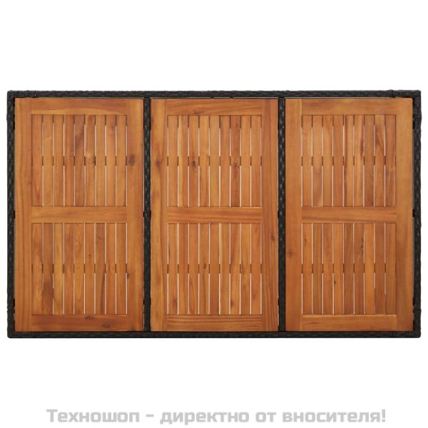 Градинска маса с дървен плот черна 150x90x75 см полиратан
