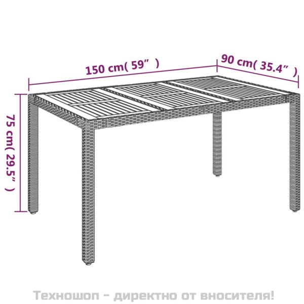 Градинска маса с дървен плот черна 150x90x75 см полиратан