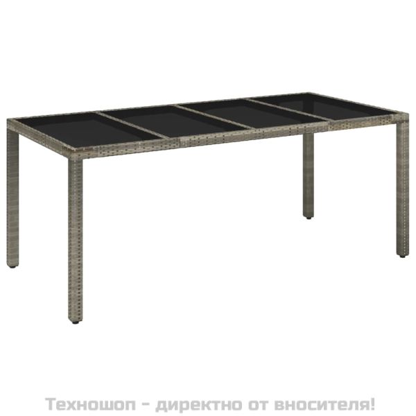 Градинска маса със стъклен плот черен 190x90x75 см полиратан