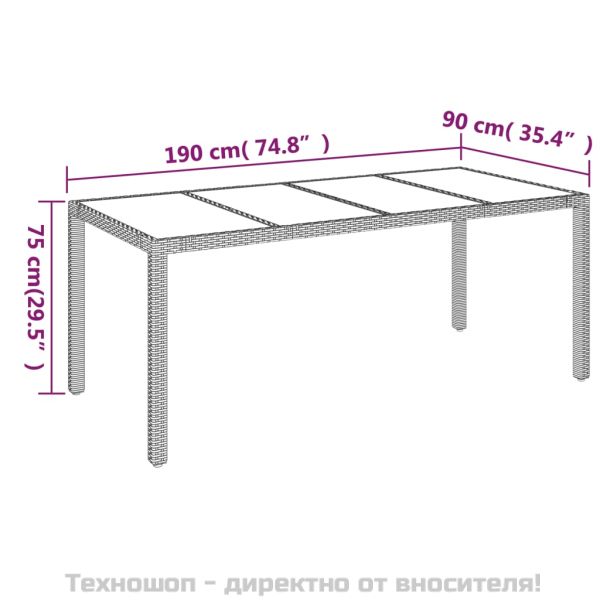 Градинска маса със стъклен плот черен 190x90x75 см полиратан