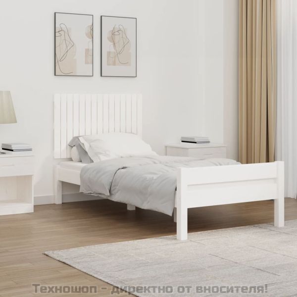 Стенна табла за спалня, бяла, 95,5x3x60 см, борово дърво масив