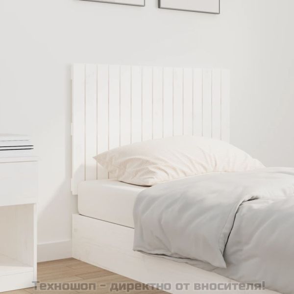 Стенна табла за спалня, бяла, 95,5x3x60 см, борово дърво масив