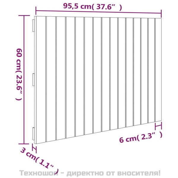Стенна табла за спалня, бяла, 95,5x3x60 см, борово дърво масив
