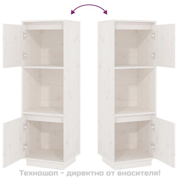 Висок шкаф, бял, 38x35x117 см, борово дърво масив