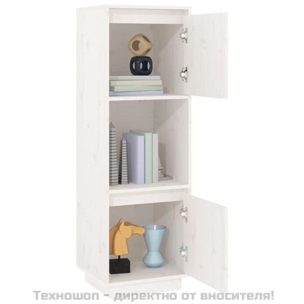 Висок шкаф, бял, 38x35x117 см, борово дърво масив