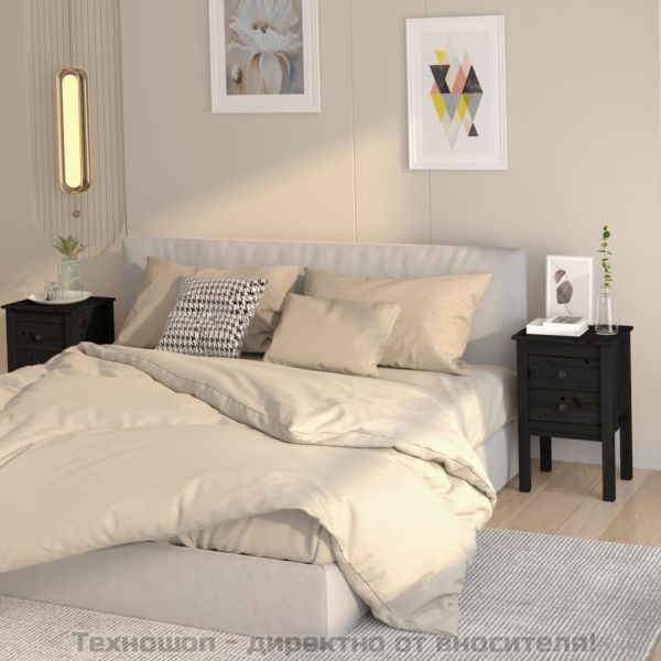 Нощни шкафчета, 2 бр, черни, 40x35x61,5 см, борово дърво масив