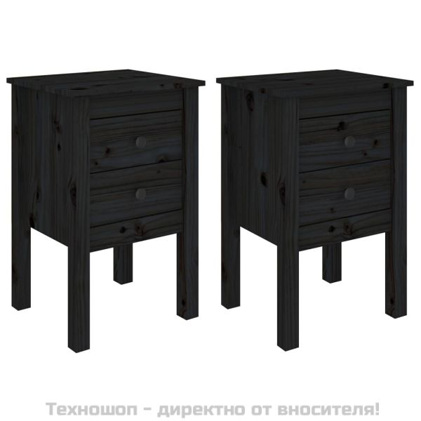 Нощни шкафчета, 2 бр, черни, 40x35x61,5 см, борово дърво масив