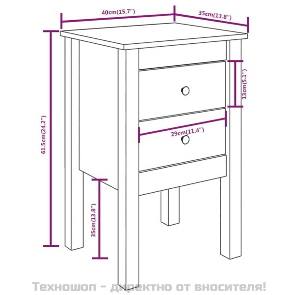 Нощни шкафчета, 2 бр, черни, 40x35x61,5 см, борово дърво масив
