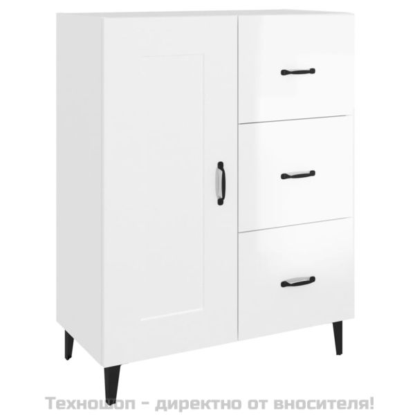 Сайдборд, бял гланц, 69,5x34x90 см, инженерно дърво