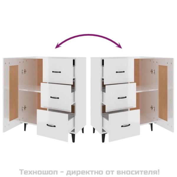 Сайдборд, бял гланц, 69,5x34x90 см, инженерно дърво