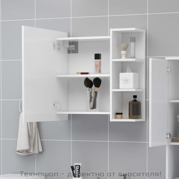 Шкаф за баня с огледало, бял, 62,5x20,5x64 см, инженерно дърво