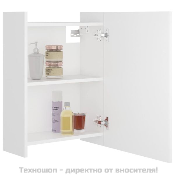 Шкаф за баня с огледало, бял, 62,5x20,5x64 см, инженерно дърво