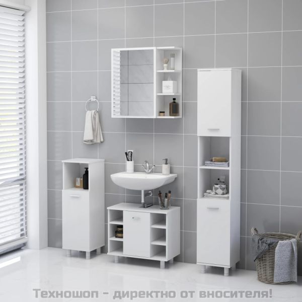 Шкаф за баня с огледало, бял, 62,5x20,5x64 см, инженерно дърво