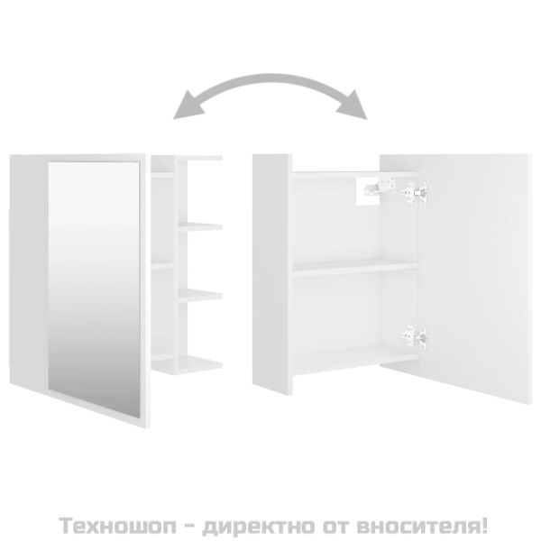 Шкаф за баня с огледало, бял, 62,5x20,5x64 см, инженерно дърво