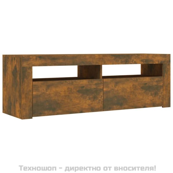 ТВ шкаф с LED осветление, опушен дъб, 120x35x40 см
