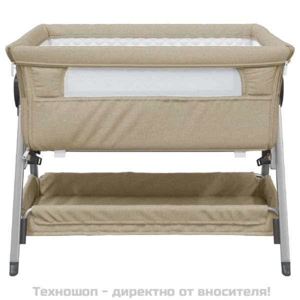 Бебешко легло с матрак, таупе, ленен плат