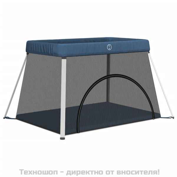 Бебешка кошара с матрак, нейви, ленен плат