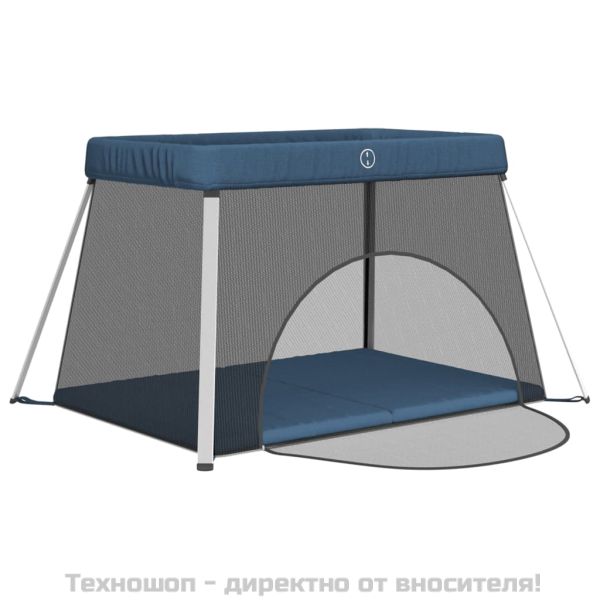 Бебешка кошара с матрак, нейви, ленен плат